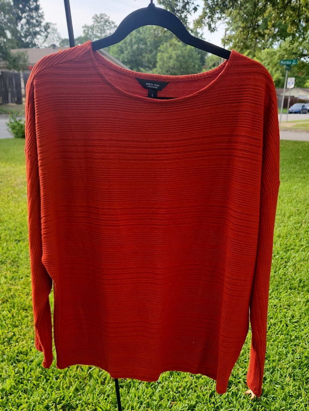 Simply Vera Vera Wang Burnt Orange Ribbed Crew Sweater Size Large